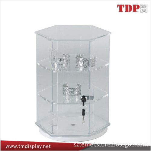 Factory Directly Clear Rotating Acrylic Jewellery Display Locked Showcase